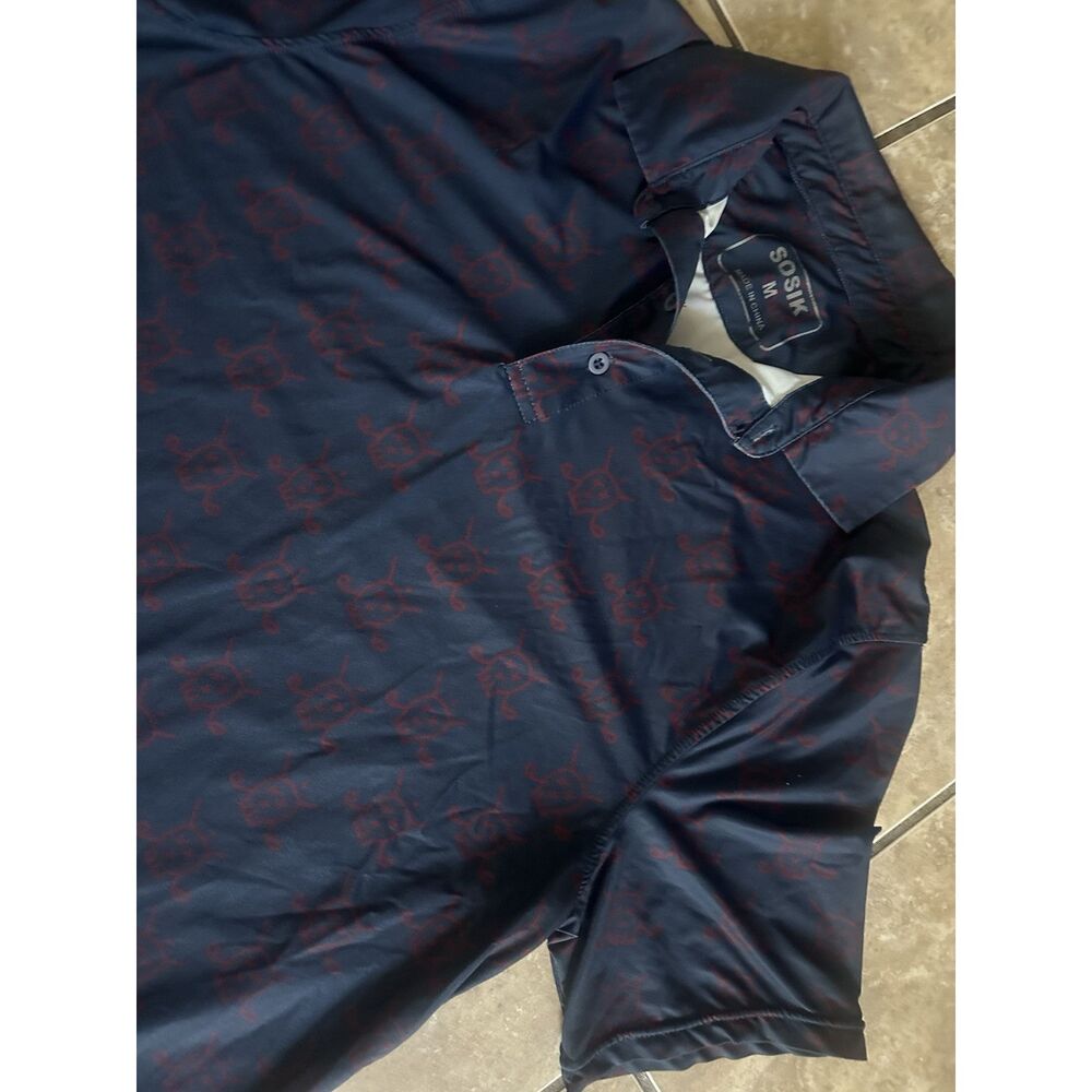 Sosik M Skull Print Polo Shirt Navy Wicking
